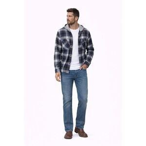 WRANGLER Authentics Plaid Hooded Jacket Large‎ Blue Gray Flannel